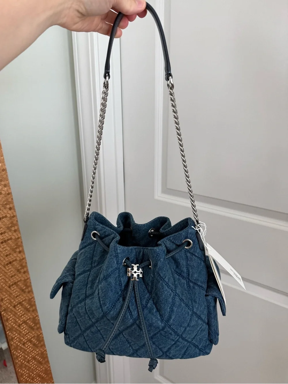 Tory Burch Charlie Drawstring Bag denim